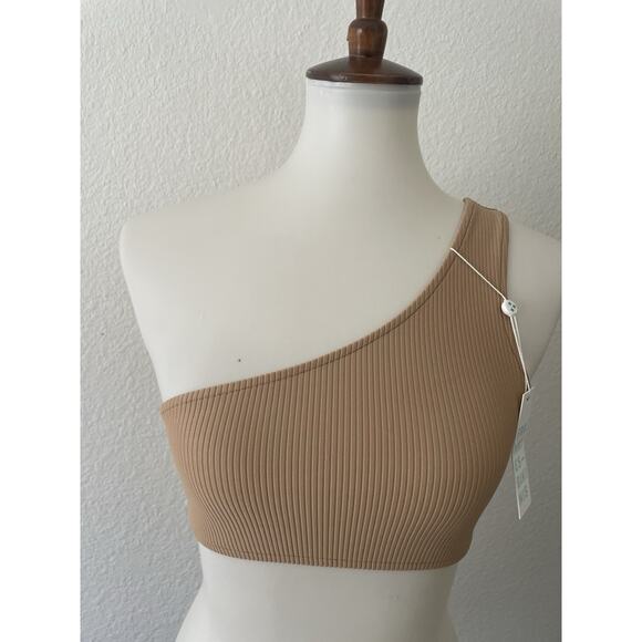 Frankies Swim Bikini Top One Shoulder Barb Ribbed Swimwear - Picture 1 of 8